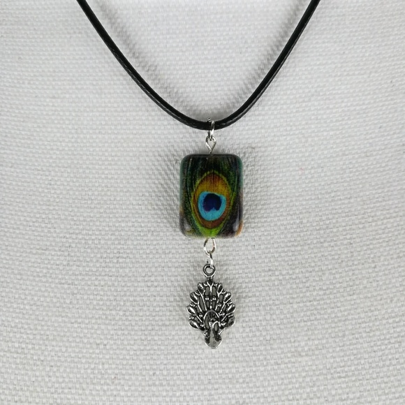 Jewelry - Peacock themed necklace handmade pendant